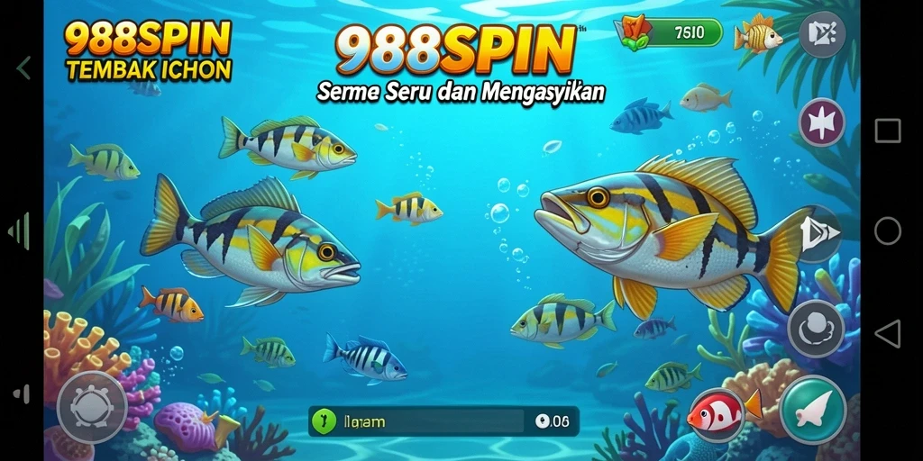 Screenshot gameplay 988SPIN yang menampilkan aksi tembak ikan yang intens.