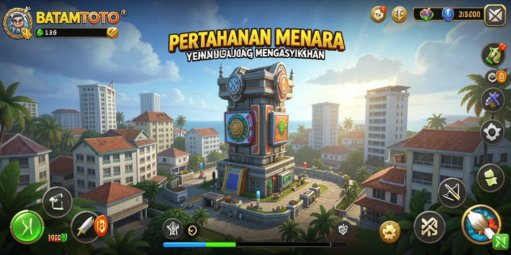 Screenshot gameplay menunjukkan pertahanan menara yang strategis di <strong>BATAMTOTO</strong>.