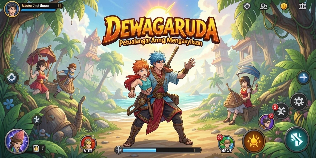 Tangkapan layar gameplay DEWAGARUDA menunjukkan pertempuran seru dalam dunia anime.