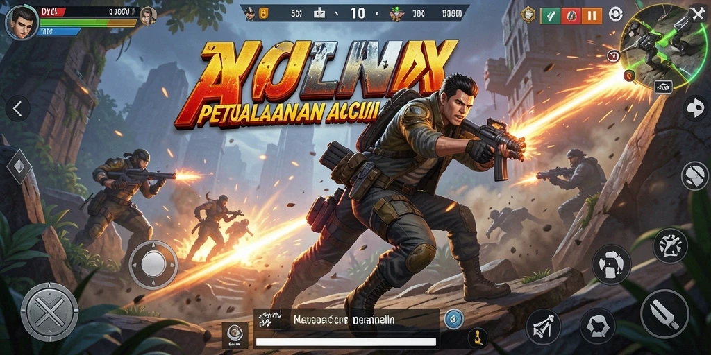 Screenshot utama DY01 menunjukkan pertempuran intens dengan grafik menakjubkan.
