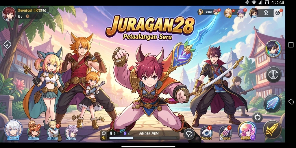 Tampilan gameplay JURAGAN28 yang penuh warna dan aksi.
