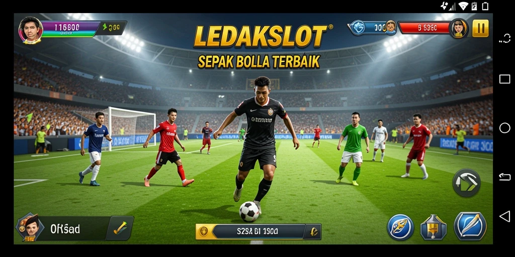 Tampilan gameplay seru dalam LEDAKSLOT dengan aksi sepak bola nyata.