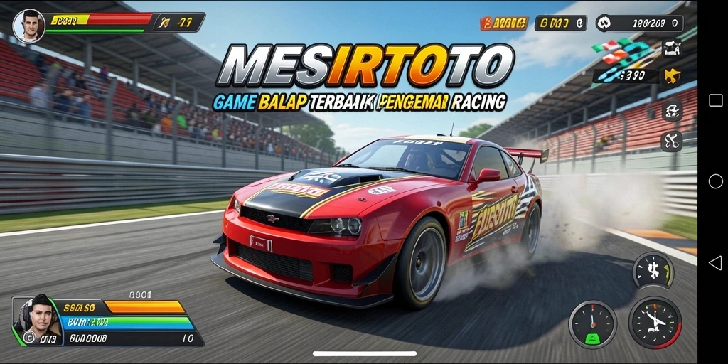 Screenshot gameplay MESIRTOTO yang menggambarkan aksi balap yang seru.