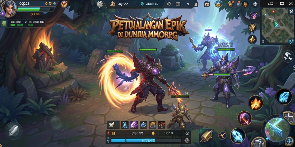 Screenshot gameplay <strong>QQ222</strong> menampilkan karakter dalam pertarungan seru di dunia MMORPG.
