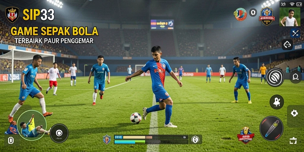 Screenshot gameplay SIP33 menunjukkan pertarungan sengit di lapangan sepak bola.