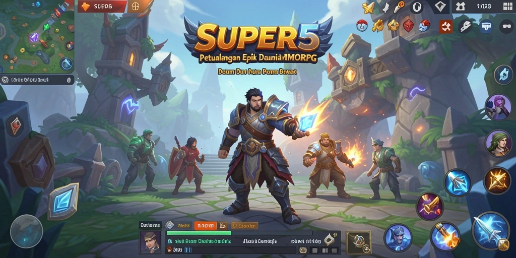Tangkapan layar dari gameplay SUPER5 menunjukkan pertarungan epik dalam dunia MMORPG.